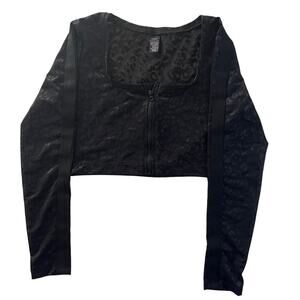 Victoria's Secret Leopard print Black mesh long sleeve Top, zip up Size S